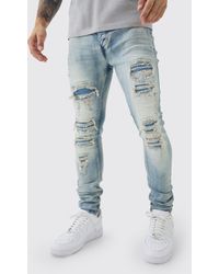 BoohooMAN - Super Skinny Stretch Washed Biker Rip & Repair Jeans - Lyst