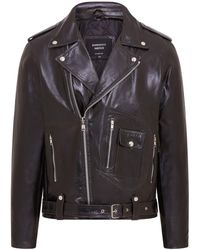 BoohooMAN - Infinity Leather Cow-hide Biker Brando Jacket - Pargas - Lyst