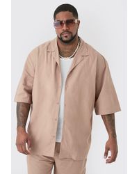 BoohooMAN - Plus Linen Oversized Revere Shirt In Taupe - Lyst