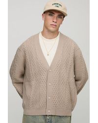 BoohooMAN - Oversized Boxy Fit Mixed Cable Knitted Cardigan - Lyst