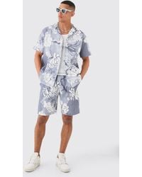 BoohooMAN - Oversized Floral Printed Pleated Shirt & Short - Lyst