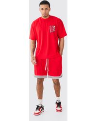 BoohooMAN - Oversized Mesh Varsity Top And Basketball Shorts Set - Lyst