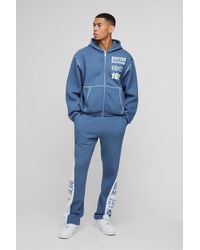 BoohooMAN - Oversized Boxy Moto Gusset Zip Through Hooded Tracksuit - Lyst