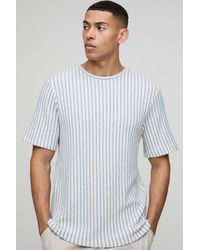 BoohooMAN - Regular Fit Textured Stripe T-Shirt - Lyst