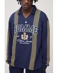BoohooMAN - Tall Oversized Homme Applique Stripe Rugby Polo - Lyst