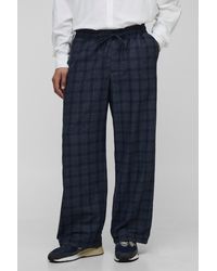 BoohooMAN - Elasticated Waistband Wide Leg Plaid Pants - Lyst