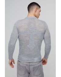 BoohooMAN - Muscle Fit Open Stitch Cross Graphic Long Sleeve Knitted T-shirt - Lyst