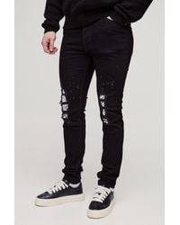 BoohooMAN - Tall Paint Splatter Bandanna Rip & Repair Skinny Jeans - Lyst