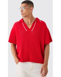 BoohooMAN - Regular Fit V Neck Knitted Polo With Tipping - Lyst