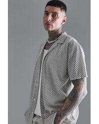 BoohooMAN - Tall Short Sleeve Oversized Revere Abstract Open Weave Shirt - Lyst