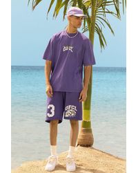BoohooMAN - Oversized Ofcl Racing Washed T-shirt & Long Length Shorts - Lyst