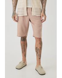 Boohoo - Tall Elasticated Waist Linen Comfort Shorts In Taupe - Lyst