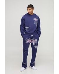 BoohooMAN - Oversized Boxy Graffiti Sweatshirt And Regular Gusset Jogger Tracksuit - Lyst