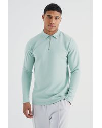 BoohooMAN - Long Sleeve Slim Cable Textured Polo - Lyst