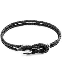BoohooMAN - Anchor & Crew Padstow Silver And Braided Leather Bracelet - Lyst