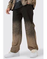 BoohooMAN - Baggy Rigid Leopard Print Jeans In Tinted Black - Lyst