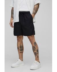 BoohooMAN - Elasticated Waist Relaxed Fit Mid Length Linen Blend Short - Lyst