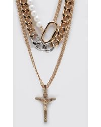 BoohooMAN Multi Layered Clasp Pearl Necklace - Metallic