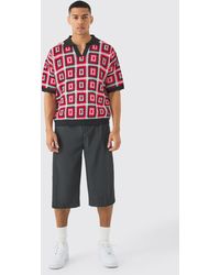 BoohooMAN - Short Sleeve Boxy Fit Revere Crochet Polo In Red - Lyst