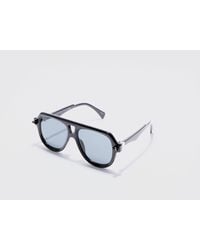BoohooMAN - Plastic Aviator Sunglasses In Black - Lyst
