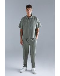 BoohooMAN - Pleated Short Sleeve Shirt & Elasticated Pintuck Trouser Set - Lyst