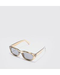 BoohooMAN - Chunky Rounded Frame Sunglasses In Khaki - Lyst
