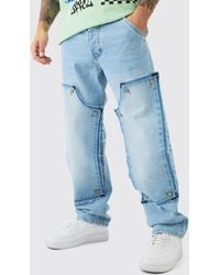 BoohooMAN - Relaxed Rigid Removable Carpenter Panel Jeans In Light Blue - Lyst