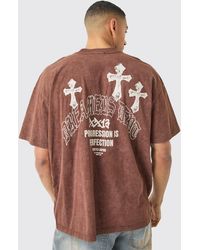 BoohooMAN - Oversized Acid Wash Cross Graphic T-shirt - Lyst