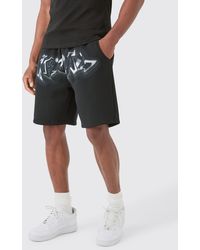 BoohooMAN - Relaxed Official Graffiti Spray Shorts - Lyst