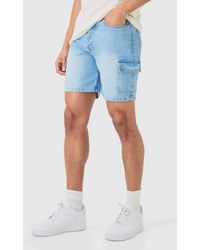 Boohoo - Slim Rigid Cargo Denim Shorts In Light Blue - Lyst