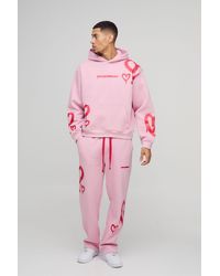 BoohooMAN - Kastiger Oversize Trainingsanzug mit Herzen und Kapuze - Lyst