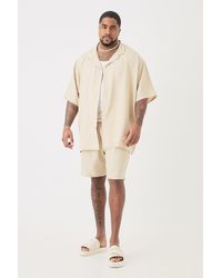 BoohooMAN - Plus Oversized Linen Shirt & Short Set In Natural - Lyst