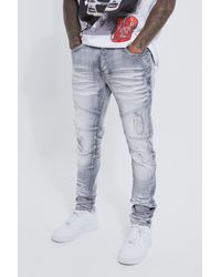BoohooMAN - Skinny Stretch Heavy Bleached Ripped Jean - Lyst