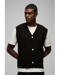 BoohooMAN - Kastiges geripptes Strick-vesttop mit Knöpfen - Lyst