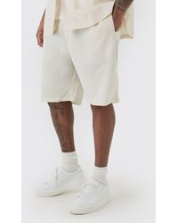 Boohoo - Plus Elasticated Waist Linen Comfort Shorts In Natural - Lyst