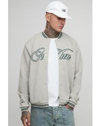 BoohooMAN - Tall Oversized Jersey Embroidered Varsity Jacket - Lyst