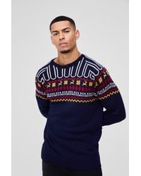 BoohooMAN - Regular Fit Farisle Funnel Neck Knitted Sweater - Lyst