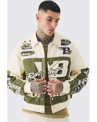 Boohoo - Tall Boxy Twill Homme Moto Jacket - Lyst