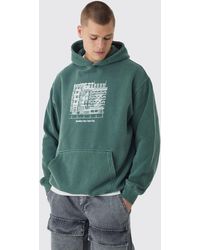 BoohooMAN - Oversized Washed Brooklyn Line Drawing Graphic Hoodie - Lyst