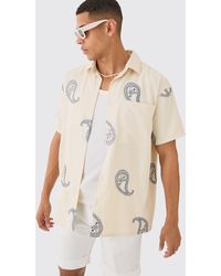 BoohooMAN - Oversized Soft Twill Paisley Embroidered Shirt - Lyst