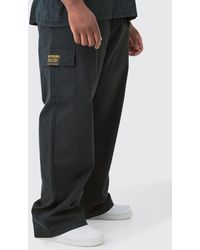 BoohooMAN - Plus Elastic Waist Twil Relaxed Fit Cargo Tab Trouser - Lyst