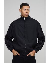 BoohooMAN - Regular Fit Satin Panel Ruched Sleeve Nylon Track Jacket - Lyst