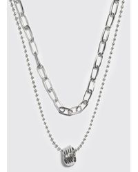 BoohooMAN Multi Layer Ring Pendant Chain Necklace - Blue