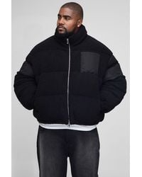 Boohoo - Plus Regular Fit Borg & Nylon Funnel Neck Puffer Jacket In Black - Lyst