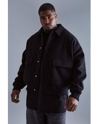 BoohooMAN - Plus Boxy Wool Look Harrington Jacket In Black - Lyst
