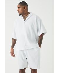 BoohooMAN - Plus Drop Revere Short Sleeve Pleated Shirt & Short Set - Lyst