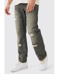 BoohooMAN - Relaxed Rigid Ripped Carpenter Paint Splatter Jeans In Antique Grey - Lyst