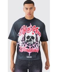 BoohooMAN - Oversized Boxy Skull Graphic Washed Heavyweight T-shirt - Lyst