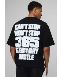 Boohoo - Black Oversized Boxy Extended Neck 365 Hustle Graphic T-Shirt - Lyst