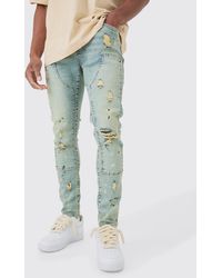 BoohooMAN - Skinny Stretch Ripped Carpenter Jeans In Antique Blue - Lyst